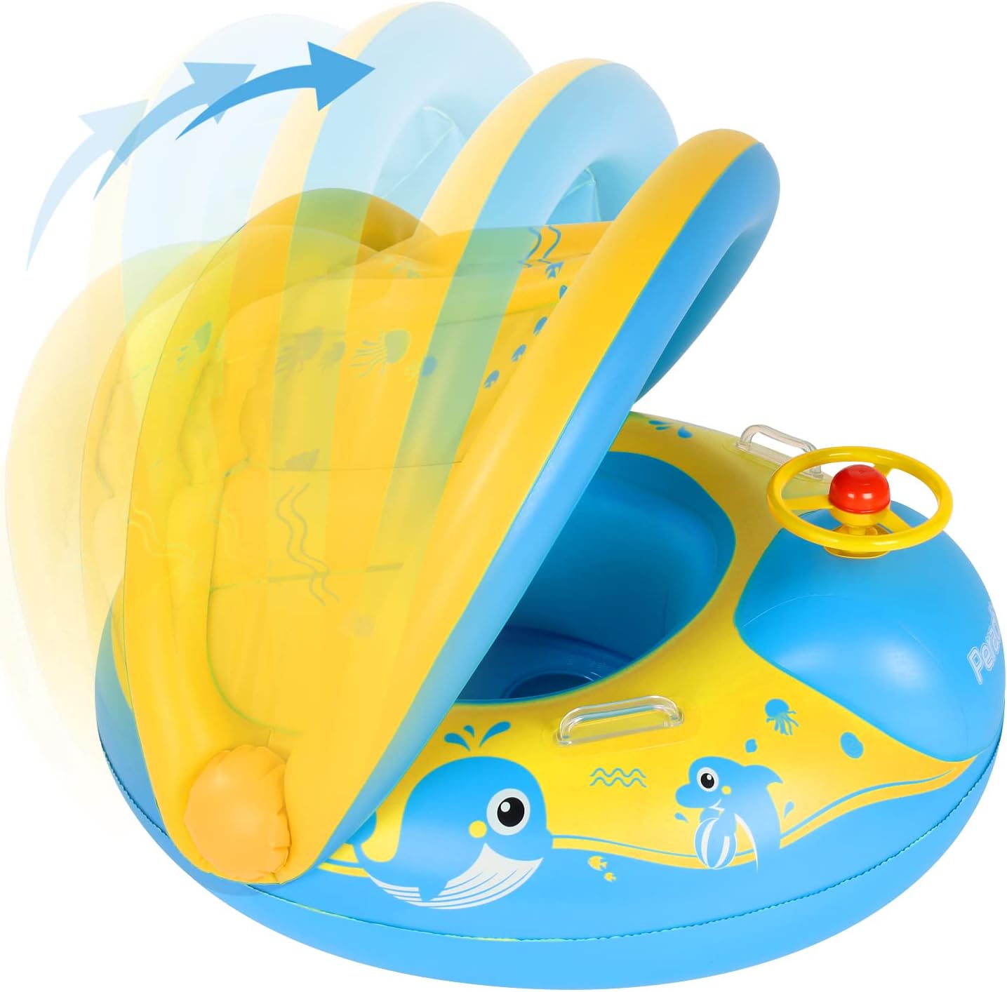 Peradix Baby Swimming Ring, Swimming Aid with Swimming Seat for Toddlers from 6-24 Months, Pool Inflatable Floats With Adjustable Sunshade and Repair Patch