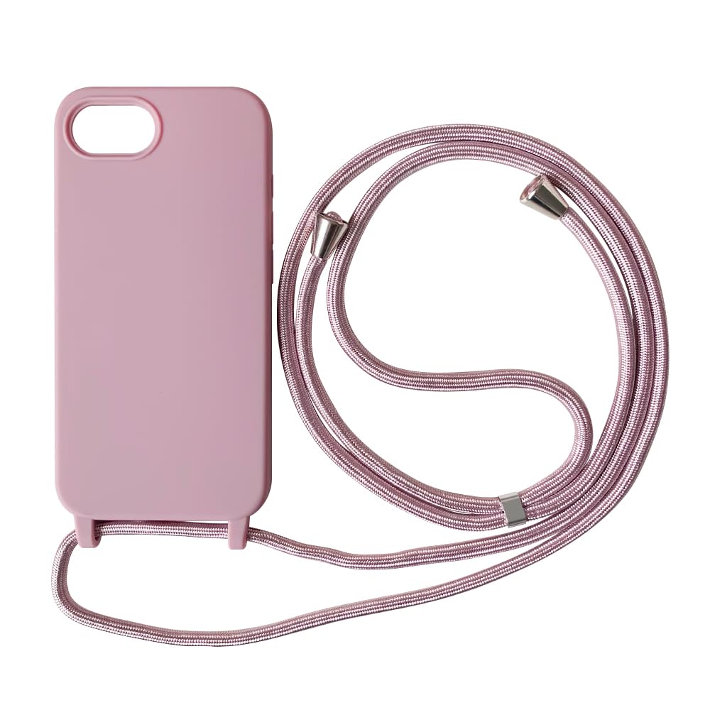 Etui kompatybilne z iPhone'em 17E, miękkie, matowe silikonowe etui z TPU, z regulowanym paskiem na szyję, smycz, wąskie, stylowe, odporne na wstrząsy etui ze smyczą, piaskowo-różowe