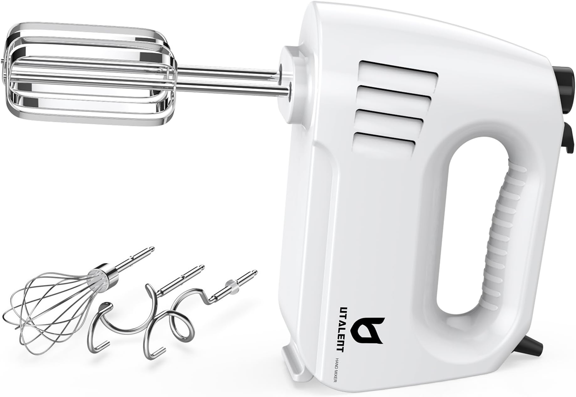 UTALENT Multi-speed Hand Mixer, Electric with Easy Eject Turbo Button and 5 Attachments, 180W (Beaters, Dough Hooks, and Whisk)