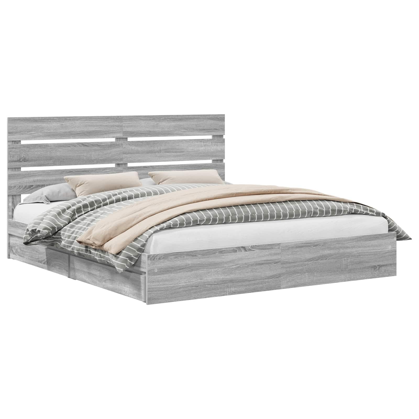 vidaXL Storage Bed Grey Sonoma 200 x 200 cm Engineered Wood, Bedroom, Modern, Ample Storage, Durable, Water-Resistant Finish, Stylish Dcor to Enhance Your Living Space with Comfort