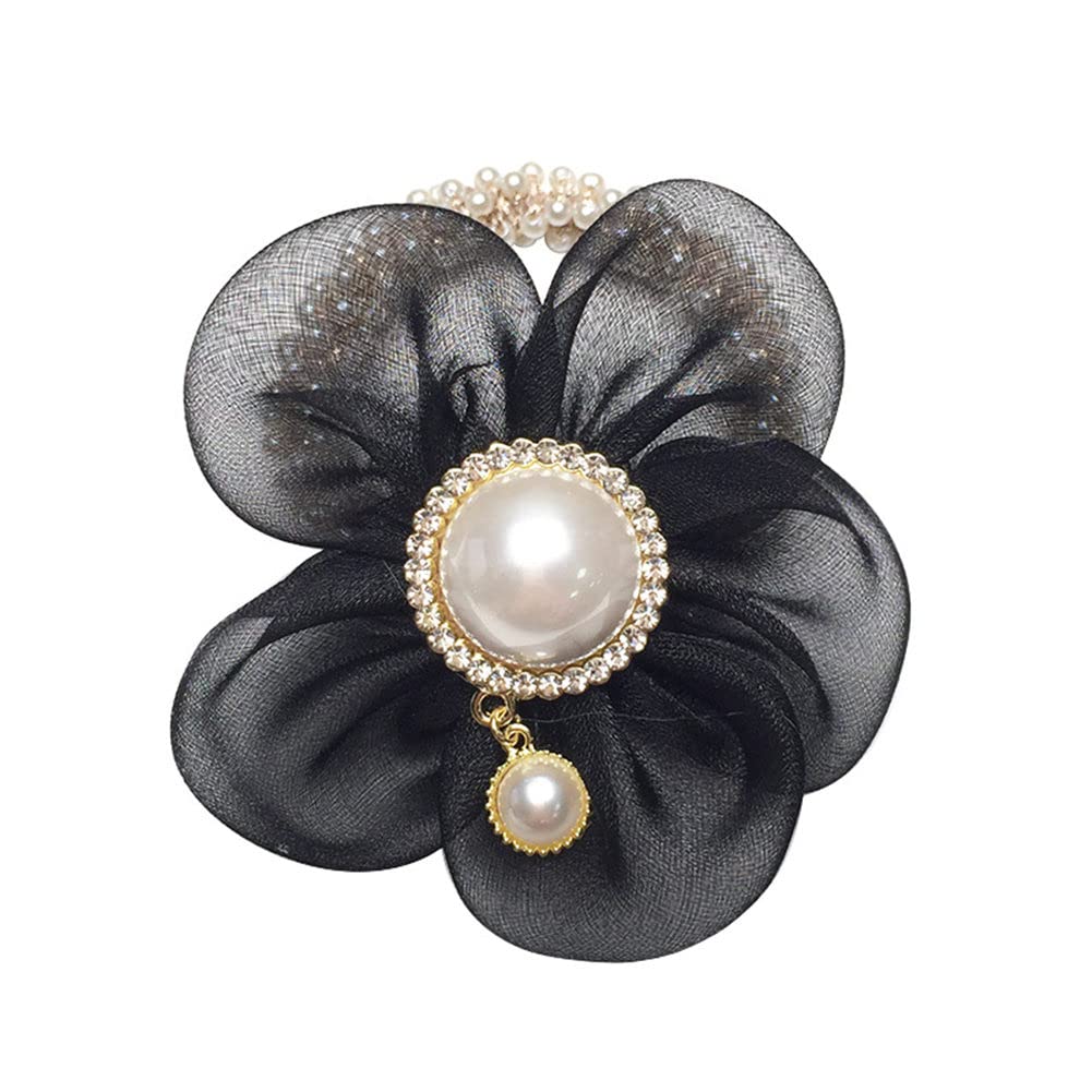 LOVEF Fashion Flowers Pearl Hair Elastic Band,Hair Rope Accessory Ponytail Holder for Lady Women Girls,Set of 4 image 3