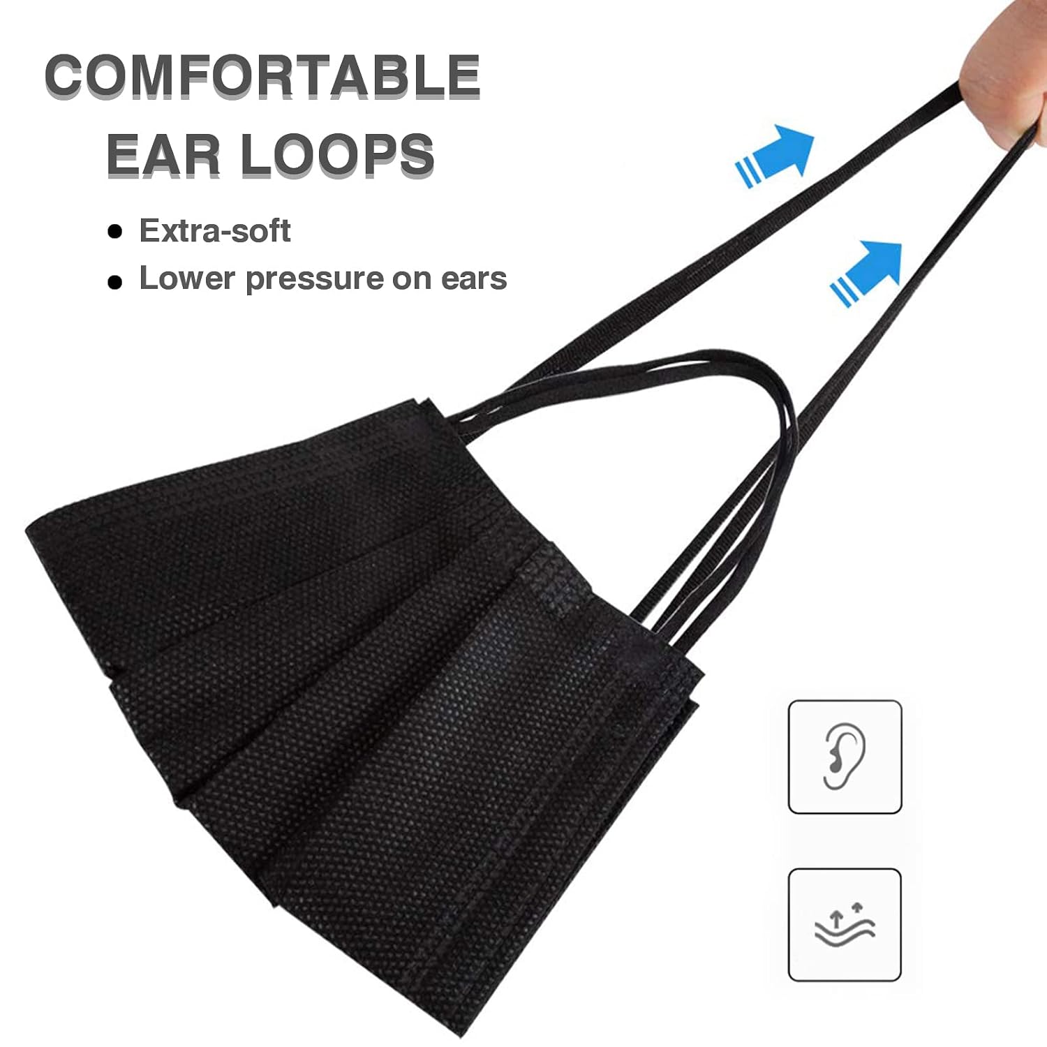 Monyus 100 pcs Disposable Black Face Mask, 3 Ply Earloop Breathable and Comfortable for Adults