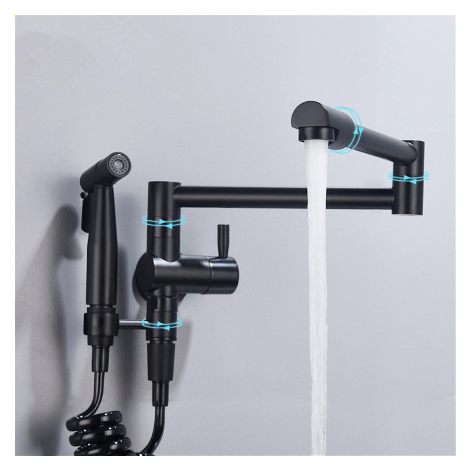 Cudtapi Style 2 Black Bathroom Faucet Kitchen Faucet Pot Filler Tap Wall Mounted Single Cold Black Rotation Folding Spout Faucets With Spray Gun Chrome Nickel(Style 2 Black)