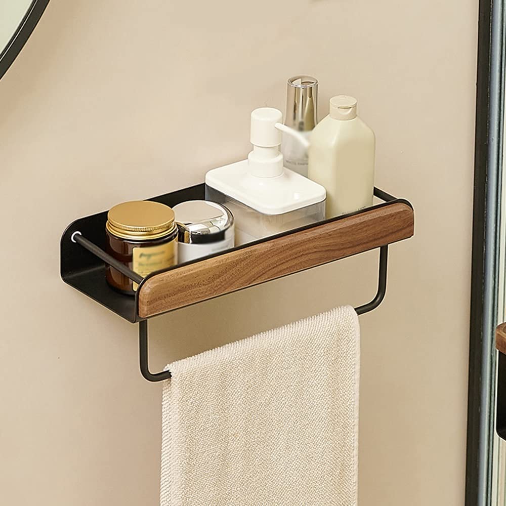 Multifunctional Shower Caddy Walnut Bathroom Shelf Organizer Shelf Floating Shelves Wall Mounted Rectangular Shelf Bathrooms Kitchens Bedroom with
