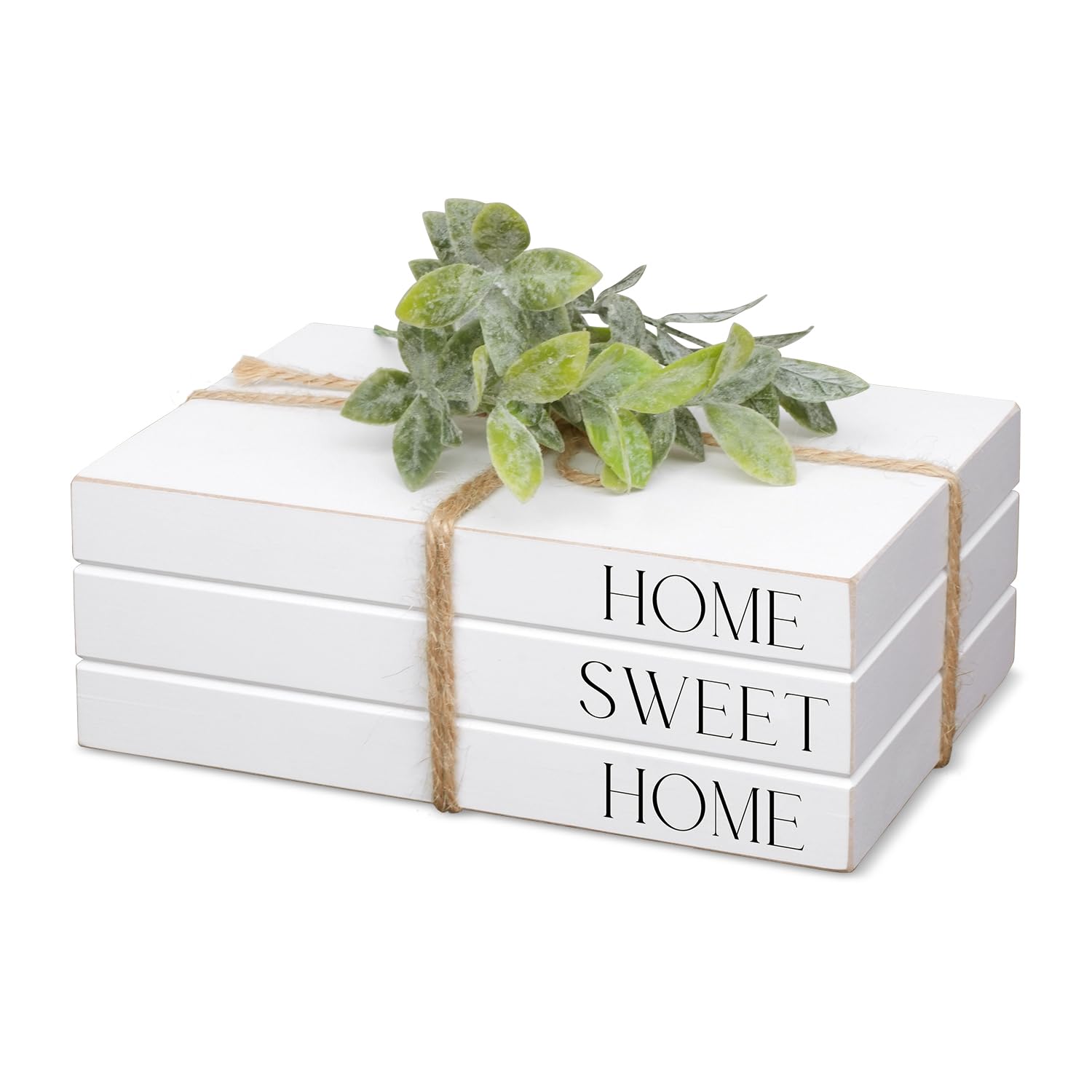 Decorative Wooden Books for Home Decor, White Faux Books for Display, Rustic Farmhouse Stacked Books (HOME SWEET HOME)