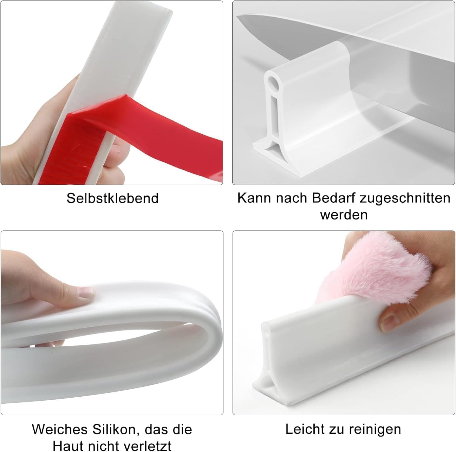 Schwallschutzleiste Dusche Selbstklebend, Duschschwellen Silikon, Wasser Damm für Bad und Küche, Toilette, Wassersperre Kann Geschnitten und Gebogen Werden (Weiß, 300cm x 4cm x 3cm)