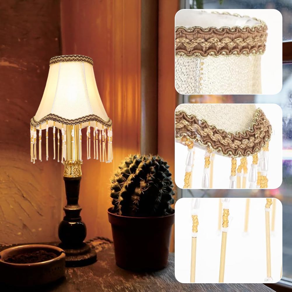 Pantalla De Lámpara Vintage E14 De Tela Lino - Estilo Victoriano Con Flecos, Para Lámpara De Mesa O Techo