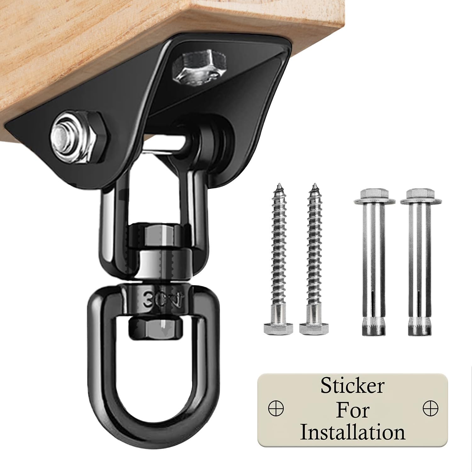 Heavy Duty Swing Hangers for Wooden Sets 2000 LB Capacity Hammock Hanger 360 Swivel Stainless Steel Swing Hardware Accessories 1 Packs for Porch Playground Yoga Heavy Bag Black 1 Pack