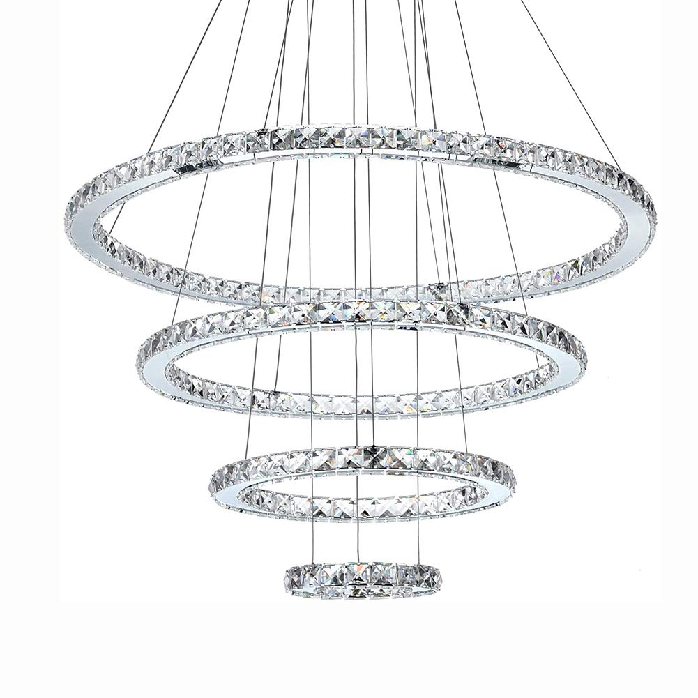 CSXSXAUO Modern Crystal Chandelier Lighting Dining Room Living Adjustable Pendant Fixture Ceiling Light LED Fixtures-Tricolor 20+40cm It's so kind of you