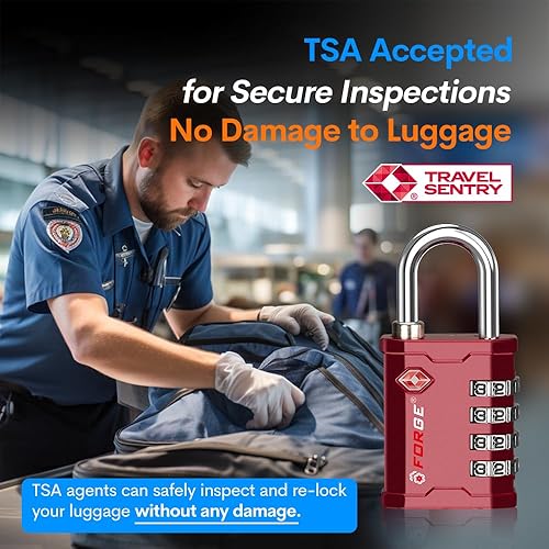Miniatura 2 de FORGE Cerradura de combinación aprobada por la TSA de 4 dígitos, caja de herramientas y cerradura de caja, candado de combinación para viajes,