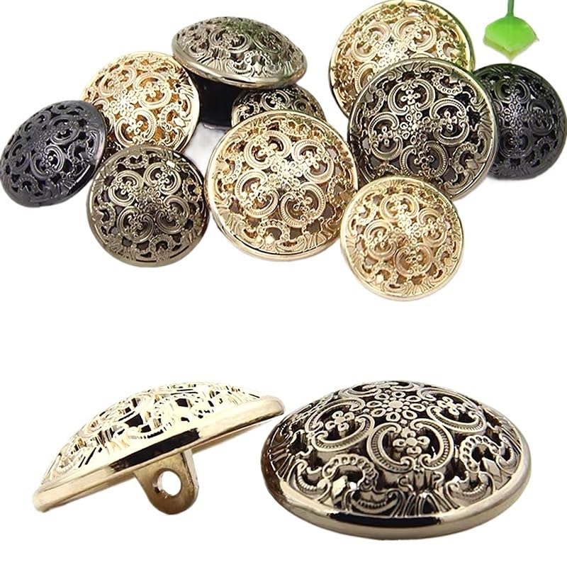 Guziki w stylu vintage Guzik 10 sztuk metalowe puste rzeźbione guziki ręcznie robione złoty okrągły Vintage bluzka klamry do kurtki szycie odzieży wystrój 15/18/20mm guziki(Schwarz,18MM)