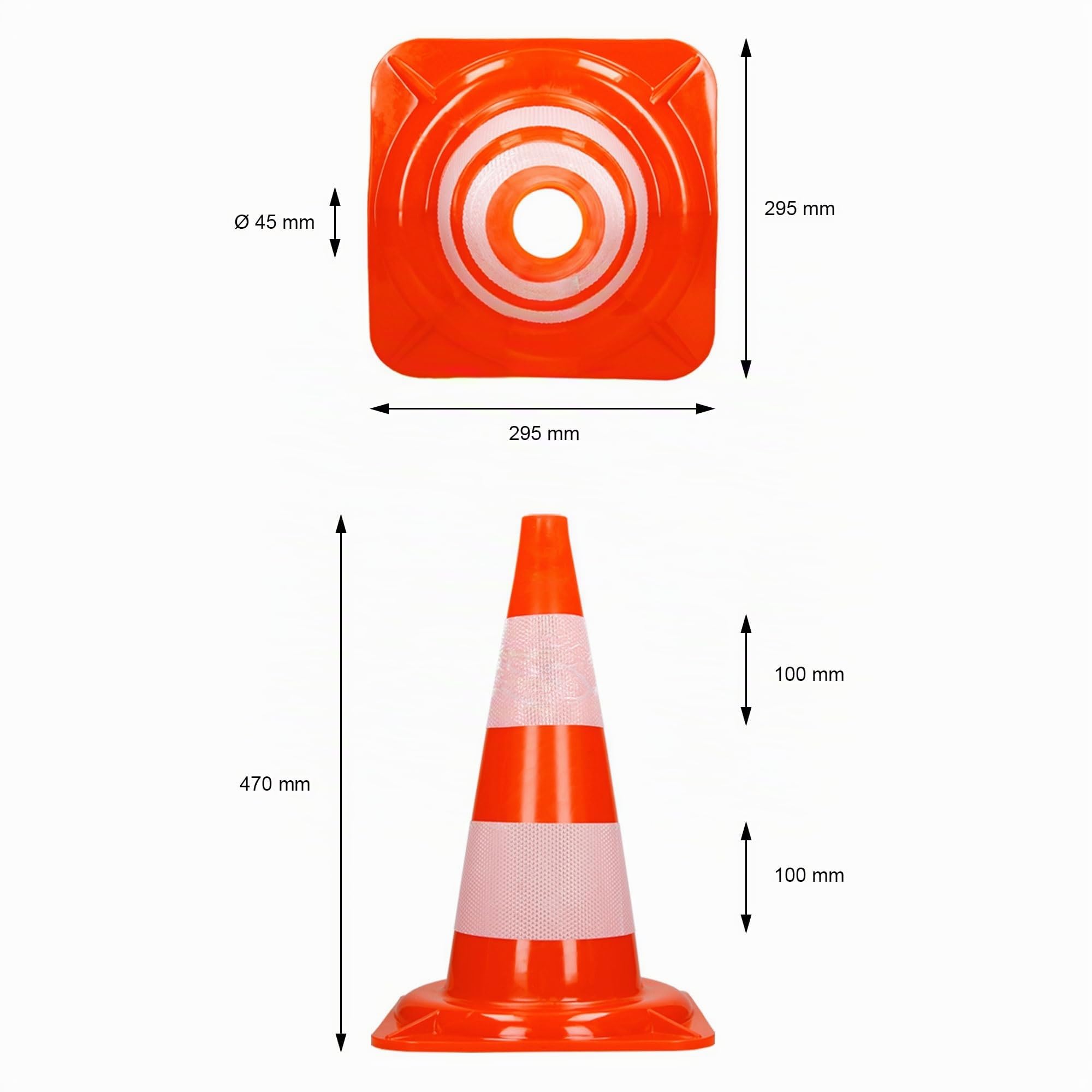ECD Germany 8X Cônes Signalisation Pylône, 47cm, PVC Solide, Orange/Blanc, Triangle de Circulation, Marqueur Attention Sécurité, avec 2 Bandes Réfléchissantes, Pylone Cône Avertissement de Parking