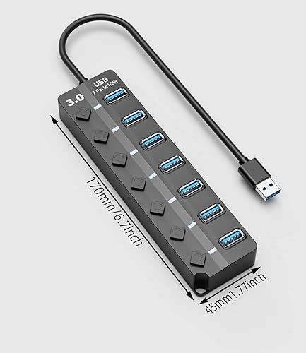 Miniatura 2 de Concentrador USB 3.0, concentrador USB Eanetf de 7 puertos con interruptores LED individuales de encendidoapagado y cable largo extendido para
