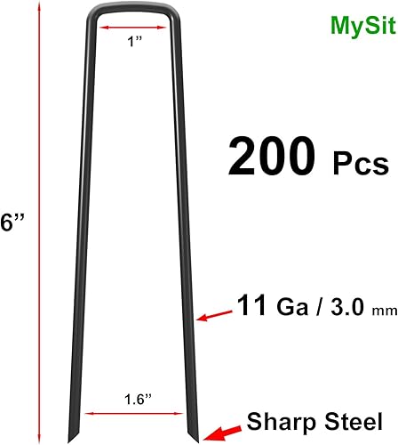 Miniatura 2 de MySit Paquete de 200 grapas de jardín de 6 pulgadas, estacas de jardín, grapas de tela para malezas, resistentes calibre 11 (0.118 in) de acero para
