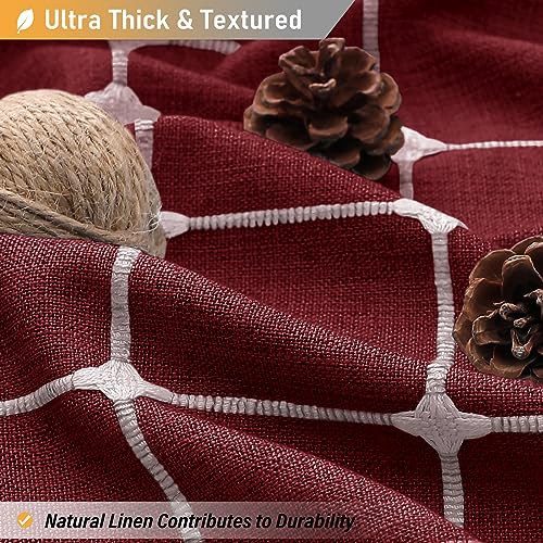Image of BTTN Boho Farmhouse Shower Curtain, Linen Rustic Heavy Duty Fabric Shower Curtain Set with Tassel, Water Repellent, Bohemian Vintage Country Thick Cloth Shower Curtains for Bathroom - Burgundy - 72x72