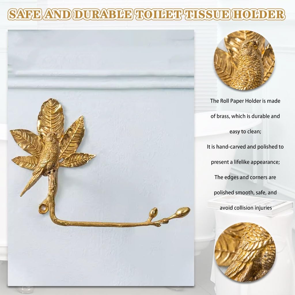 Porte-Rouleau de Papier Toilette, Porte-Papier Toilette en Forme d'oiseau en Laiton doré 25 x 7 x 19 cm