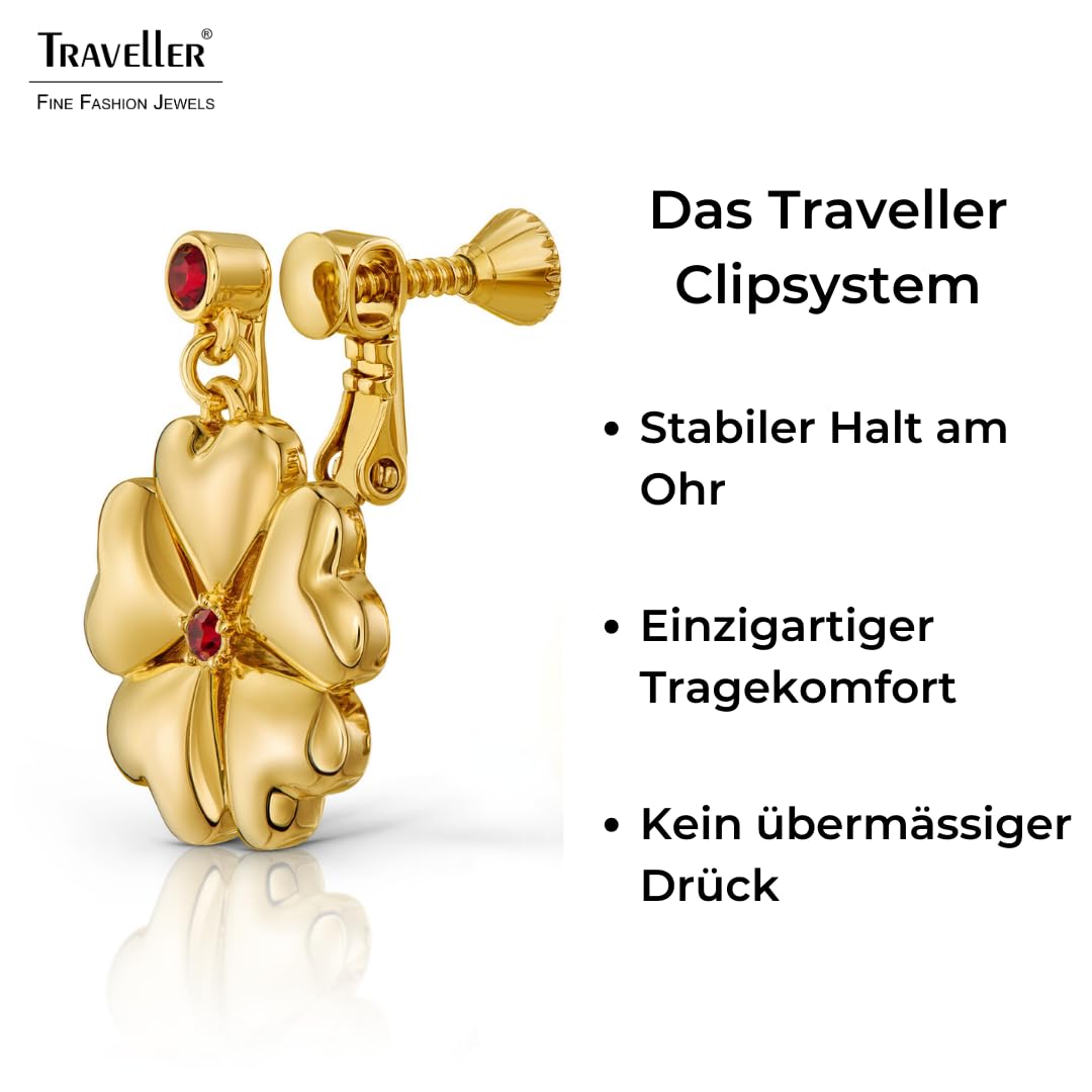 Traveller Ohrclip - Hänger - Herzen - 22kt vergoldet - Kristall - rot - 157694