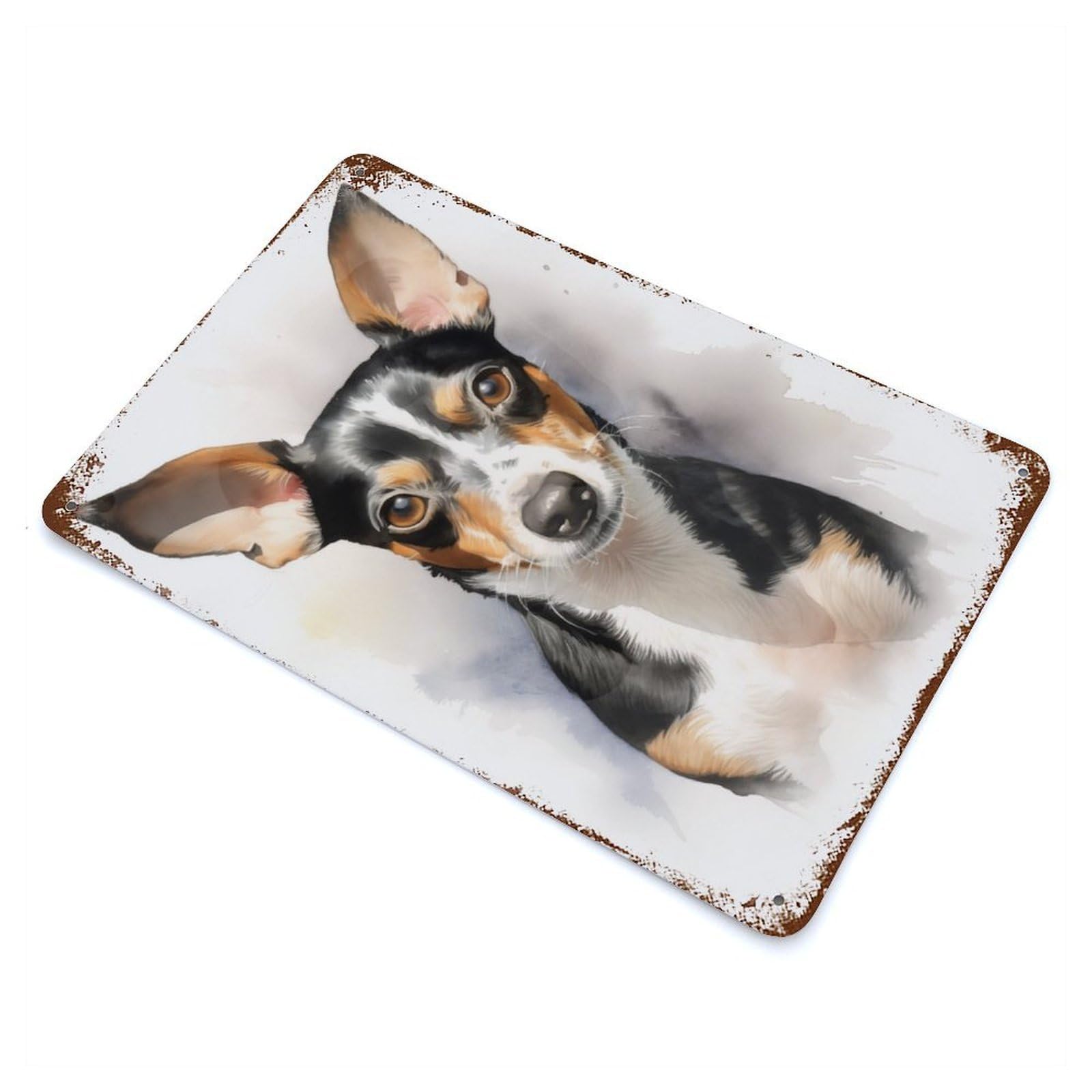 Retro Metal Sign with Watercolor Rat Terrier Design 11.8"x7.9", for Living Room, Hallway And Home Decor, Farmhouse Wall Decor