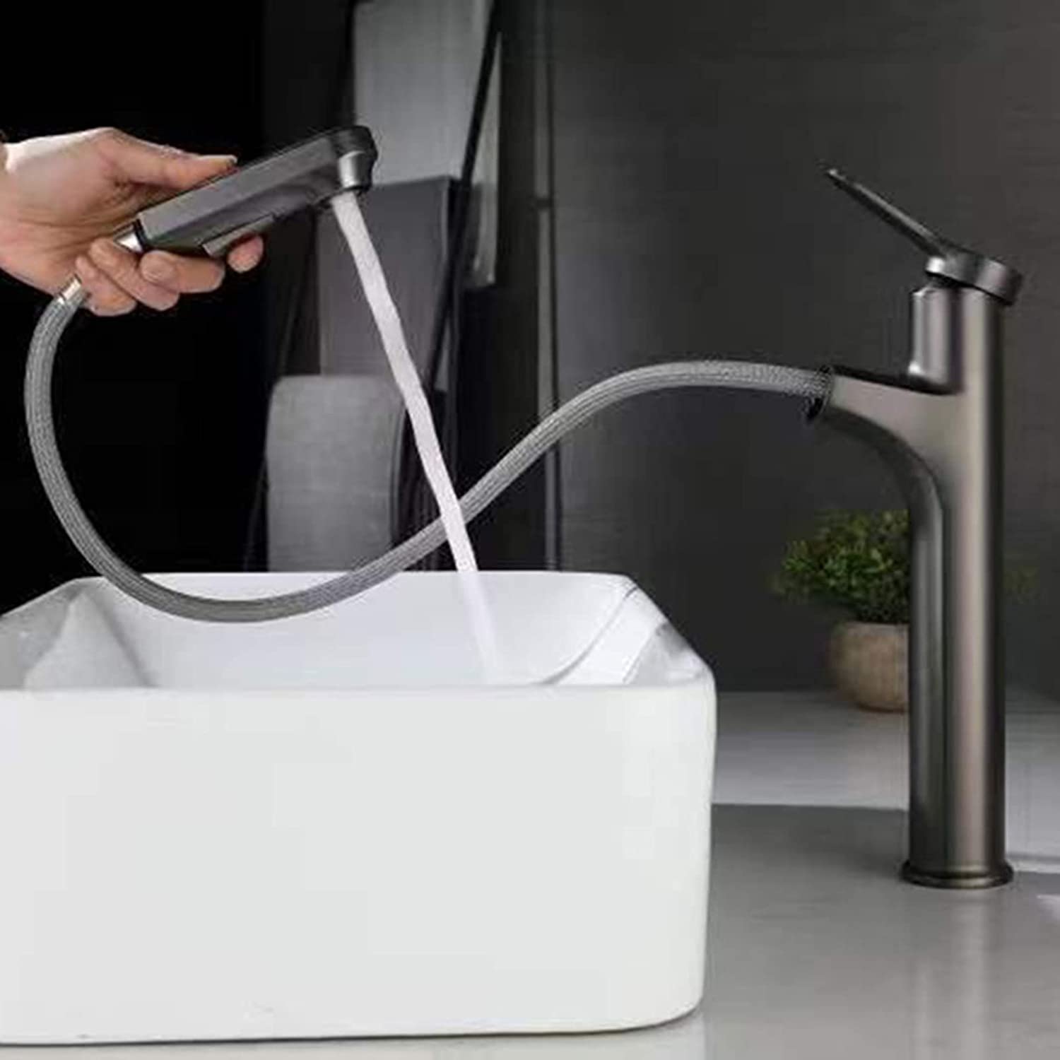 Wasserhahn Bad für Waschbecken Wasserhahn Bad Waschtischarmatur Ausziehbar Hoch Badarmaturen Mischbatterie Waschtischmischer Armatur mit Handbrause 2 Strahlarten Dusche Waschbecken Wasserhahn Chrom