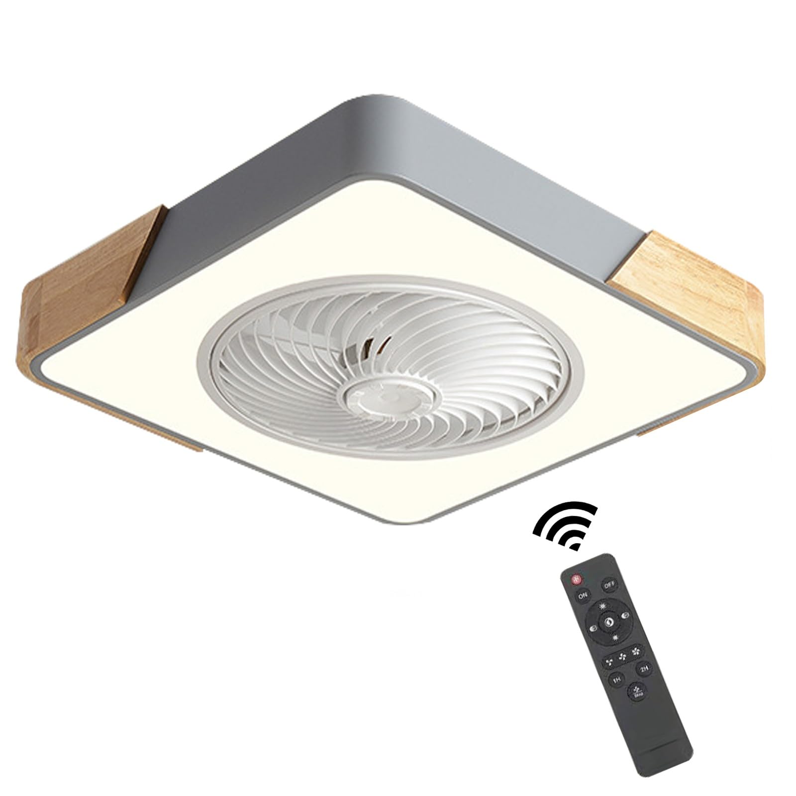 Wandun Wood Ceiling Fan with Lighting LED Light, 36W Invisible Fan Dimmable Ceiling Light with Remote Control, Timer Quiet Fan Lamp, Ceiling Lamp for Bedroom Dining Room Living Room (Color : Grey)