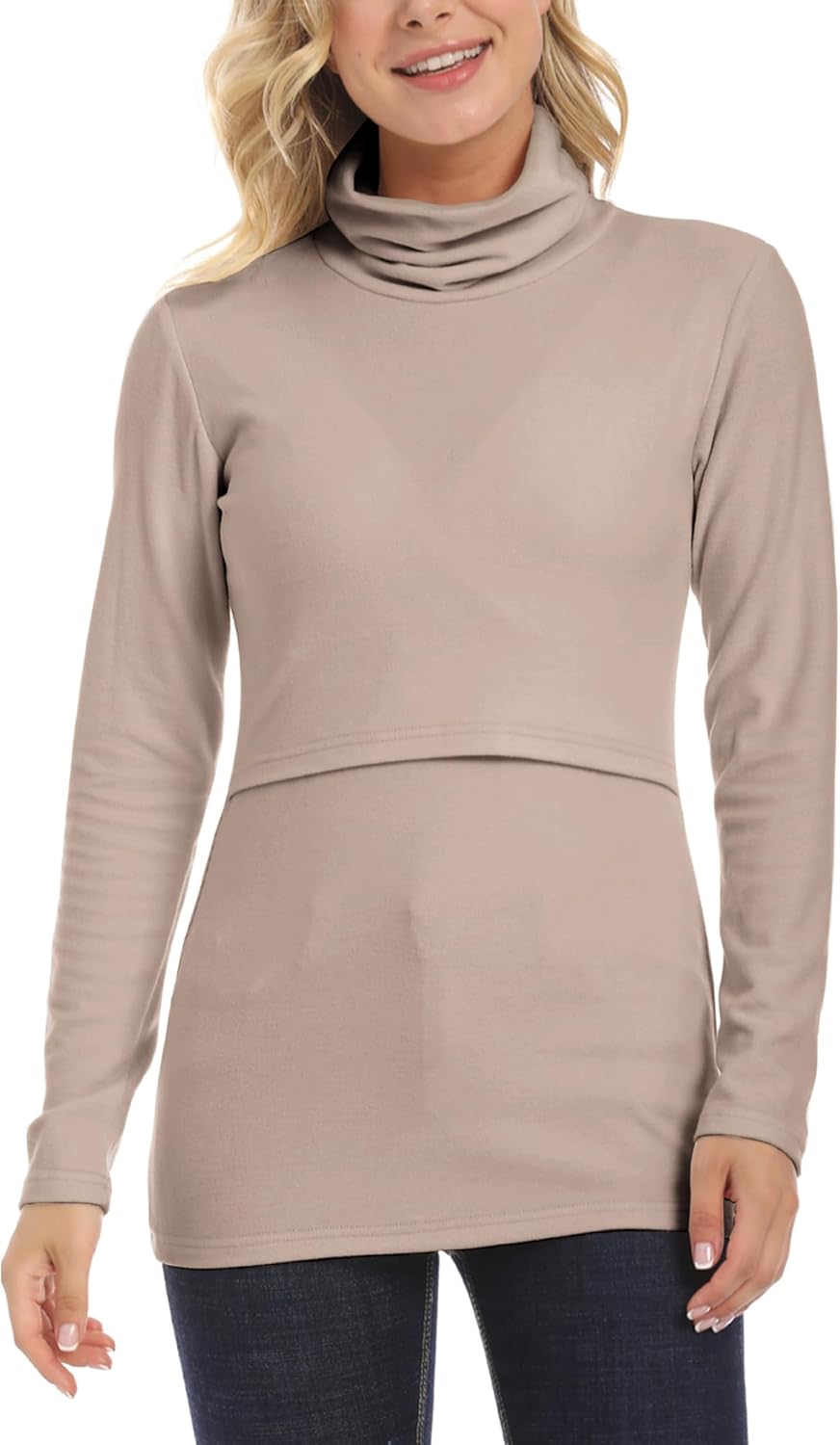SEAUR High Neck Maternity Sweatshirt for Women Nursing Breastfeeding Top Shirt Solid Long Sleeve Undershirt