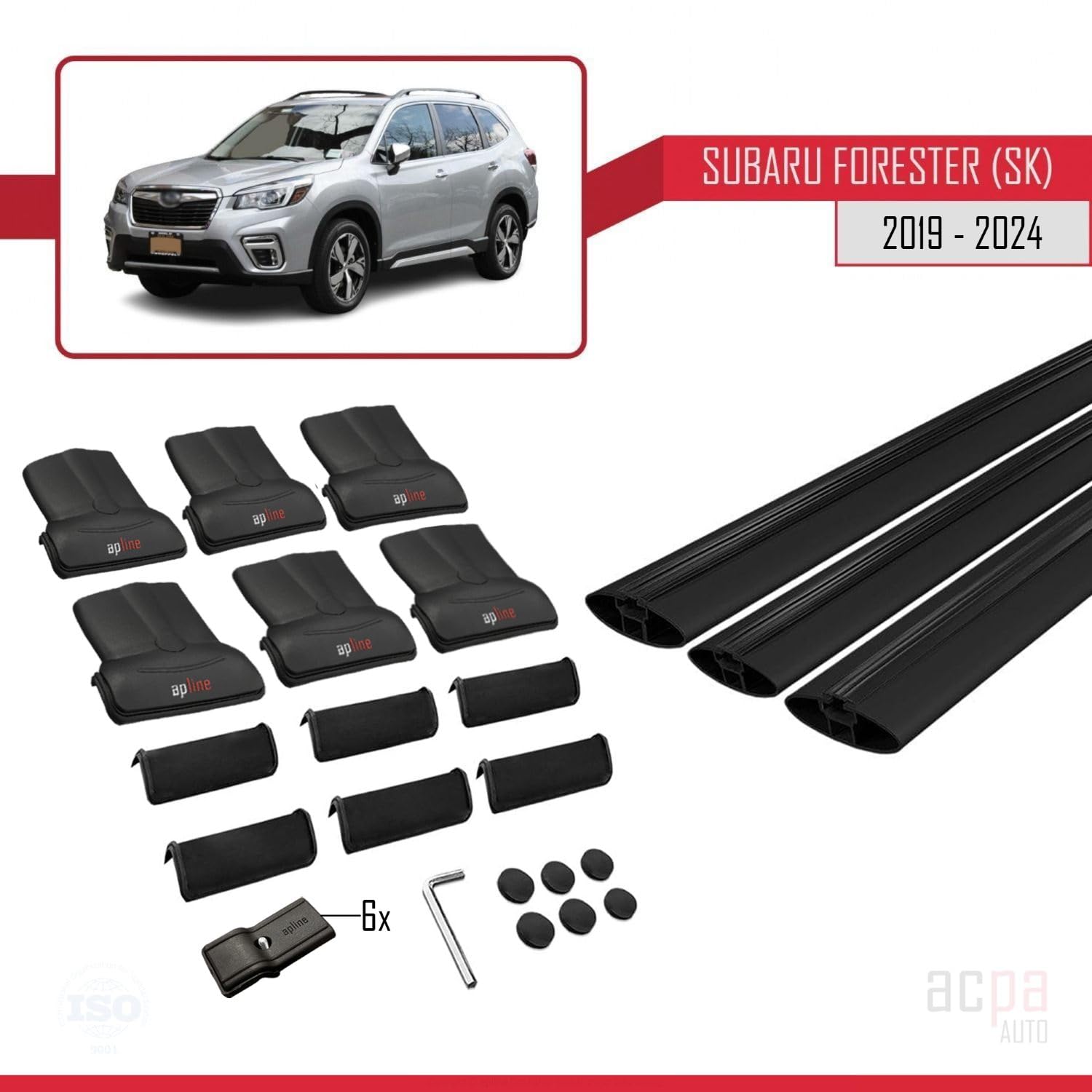 Kompatybilny z Subaru Forester (SK) 2019-2024, bagażnik dachowy, model Fly, bagażnik dachowy, 3 bary, czarny