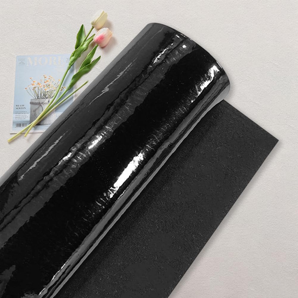 CALFOVERA 135 x 30cm Glossy Mirrored PU Leather Sheet 1mm Black Faux Leather Roll Smooth Solid Color Shiny Synthetic Leatherette Vinyl Fabric for DIY Craft Making Furniture Upholstery - Image 3