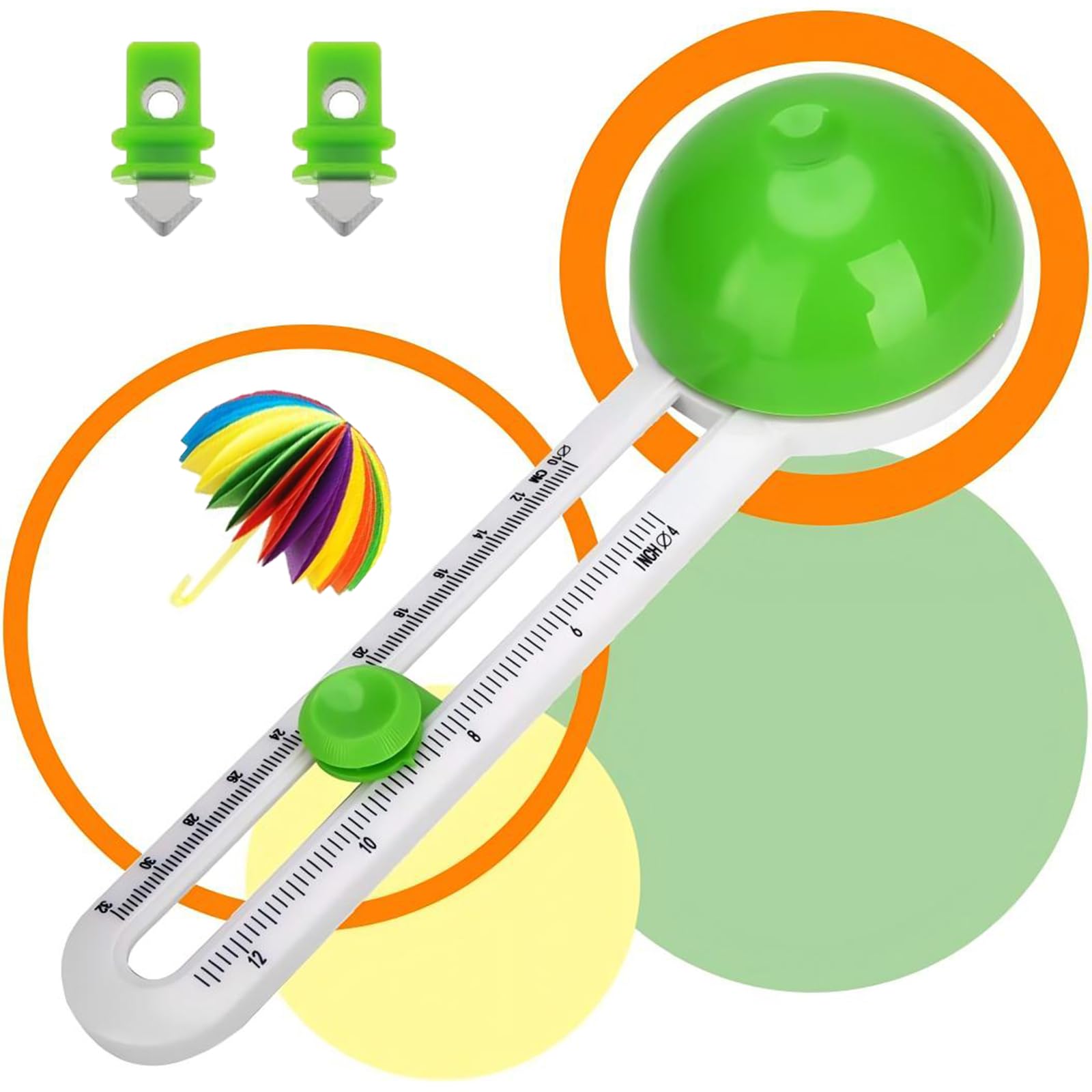 Cutter Circulaire Réglable 10-32 cm - Coupe-Cercle Rotatif avec Lames Remplaçables pour Loisirs Créatifs, Scrapbooking, Cartes 3D, DIY (Vert)