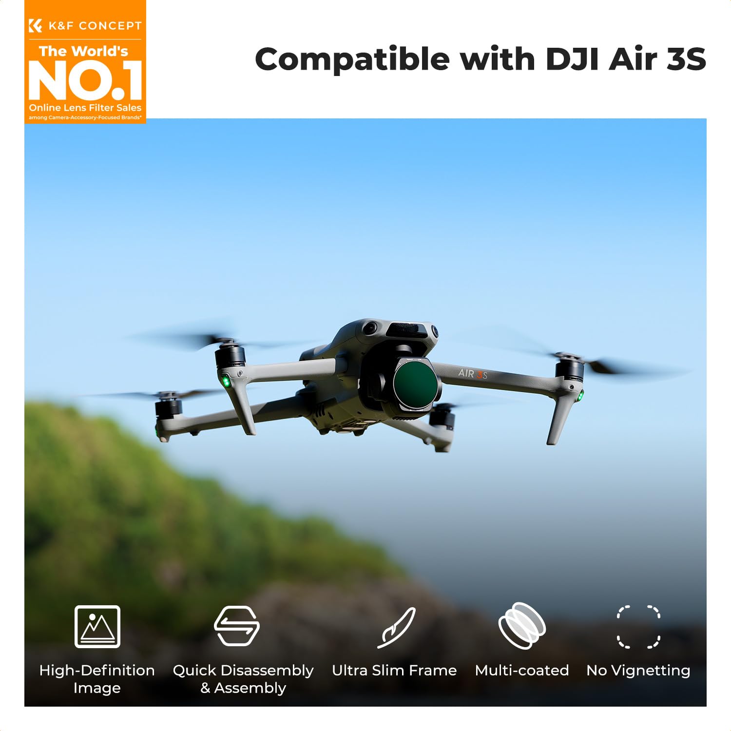 K&F Concept CPL Filter Kompatibel mit DJI AIR 3S, Polfilter, Multi Beschichtung HD Optical Glass Aluminium