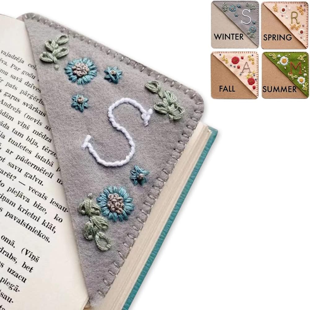 Flower Letter Embroidery Bookmarks,Personalized Embroidered