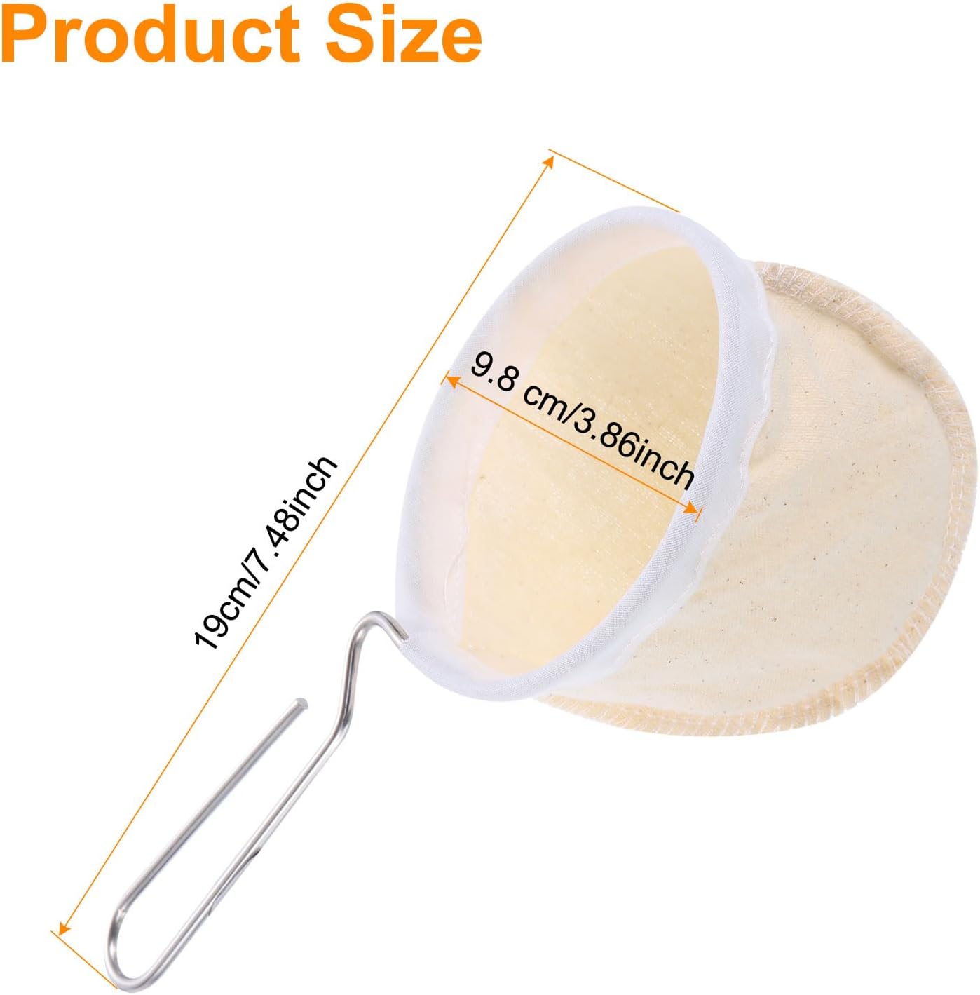 uxcell 4Pcs Flannel Cloth Coffee Filter, Reusable Handmade Coffee Sock Strainer with Stainless Steel Handle, Cafe Accessories for Home Office Coffee Shop, Beige image 2