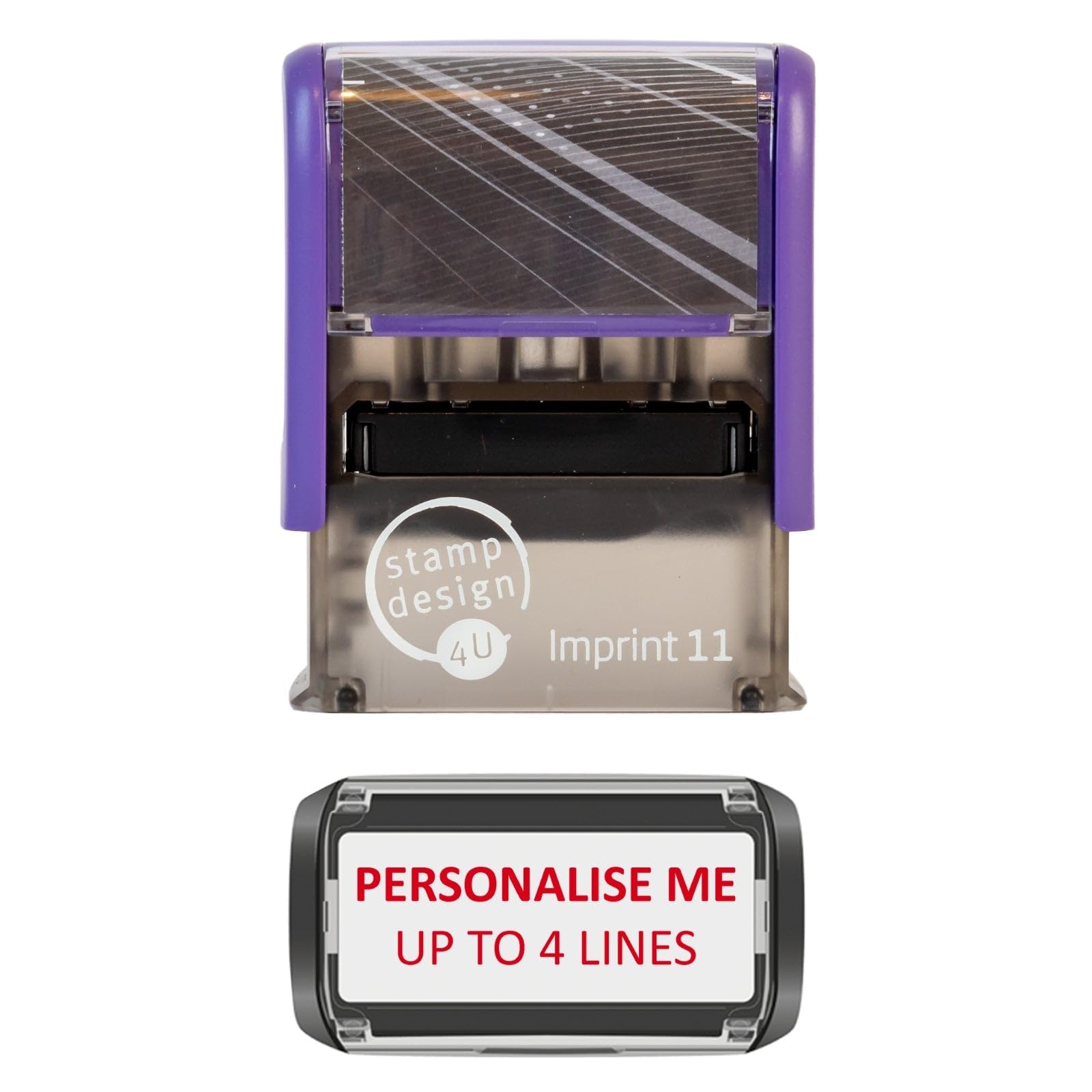 Premium 4 Line Self Inking Custom Stamp Imprint 11 Personalised Rubber Stamp - Red Ink