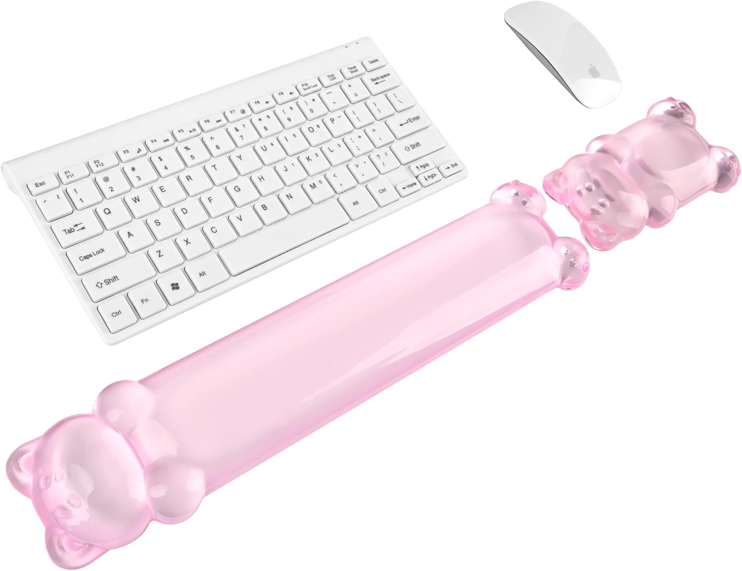 Gel Keyboard and Mouse Wrist Rest Set – Clear Wrist Rest for Computer Keyboard 60%/68%/75%, Comfort & Support for Typing and Gaming(Cute Pink Bear)
