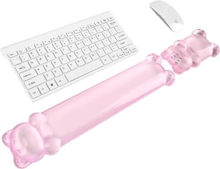 Gel Keyboard and Mouse Wrist Rest Set – Clear Wrist Rest for Computer Keyboard 60%/68%/75%, Comfort & Support for Typing and Gaming(Cute Pink Bear)