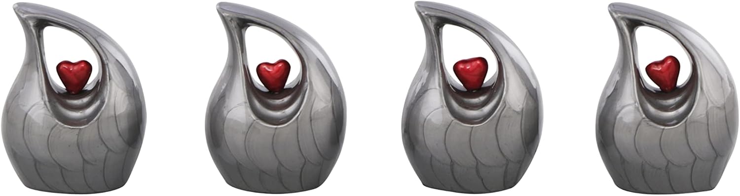 Keepsake Urn for Human Ashes – Heart Design Memorial Urn, Small Cremation Urn, Funeral Urn for Women & Men, Home Display or Burial (Non-Customize, Keespake Set of 4)