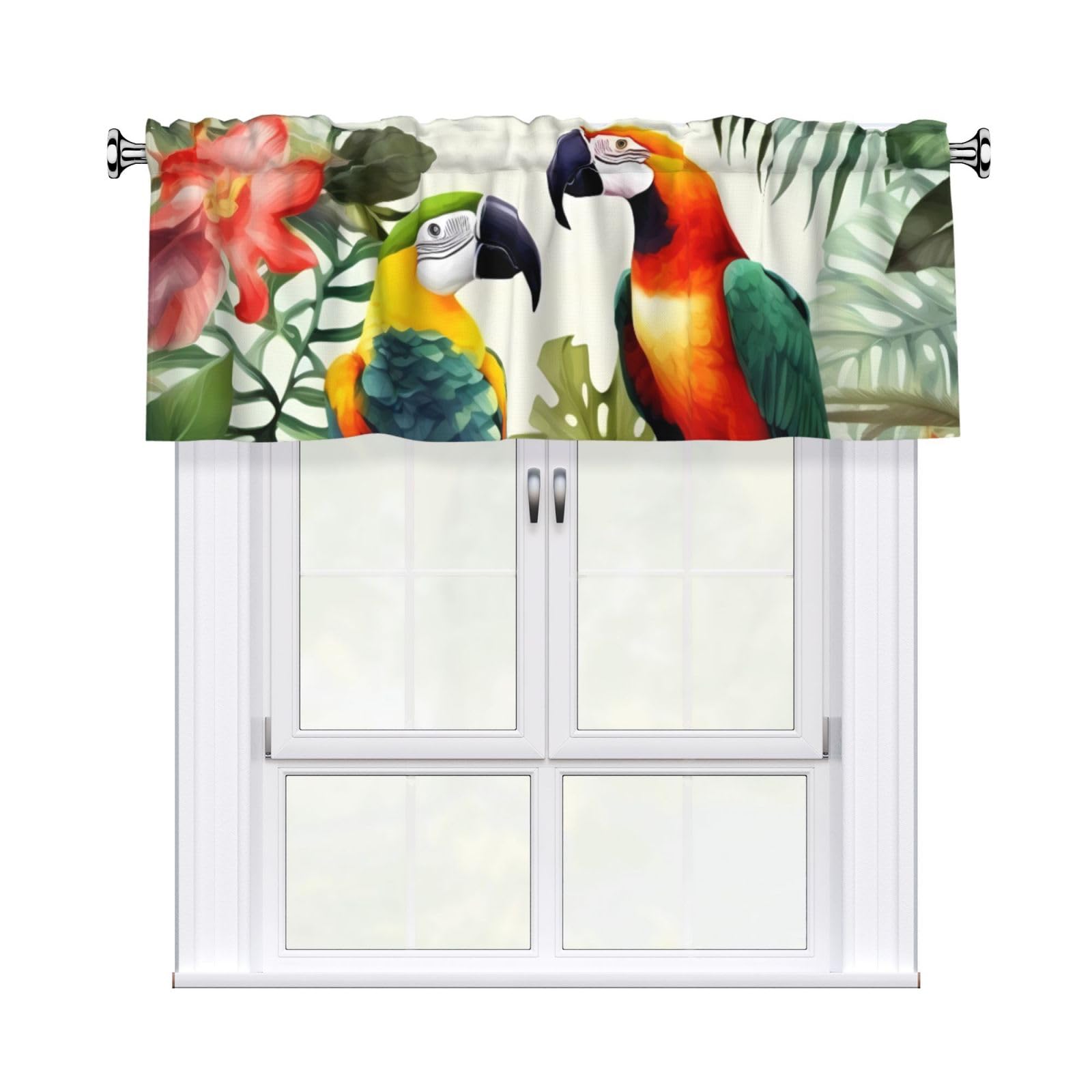 DWVTSLH Toucans Parrot Palm Tree Leaves Valances Curtains for Windows, Rod Pocket Drape Valence Blackout Short Curtains for Kitchen Bathroom Bedroom Window Treatment for Home Décor 54x18 Inch