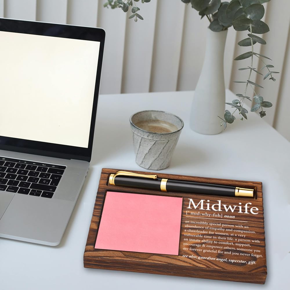 Midwife Appreciation Gifts for Women, Wooden Sticky Note Holder Desk Organizer, Thank You Gift for Midwives, Birthday Graduation Gift Idea for Certified Nurse Midwife, Rustic Office Decor YCB64