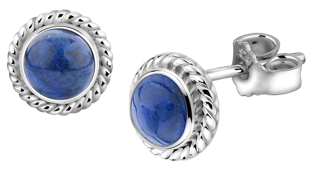 Nenalina Ohrstecker 925 Silber Damen Ohrringe rund mit Geburtsstein | Lapislazuli blau für Frauen und Mädchen