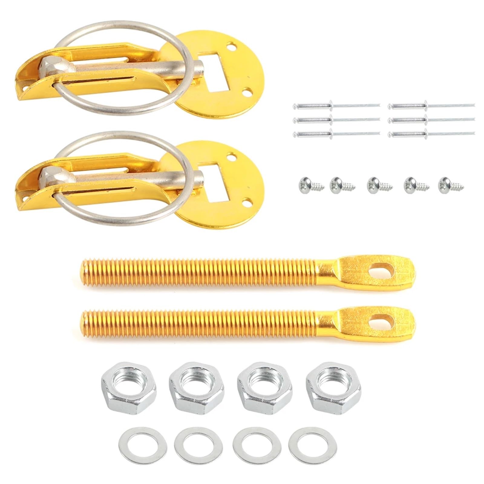 Quick Latch Hood Pins 2-Set Aluminum Hood Lock Pin Kit, Universal Racing Style for Enhanced Security(Gold)