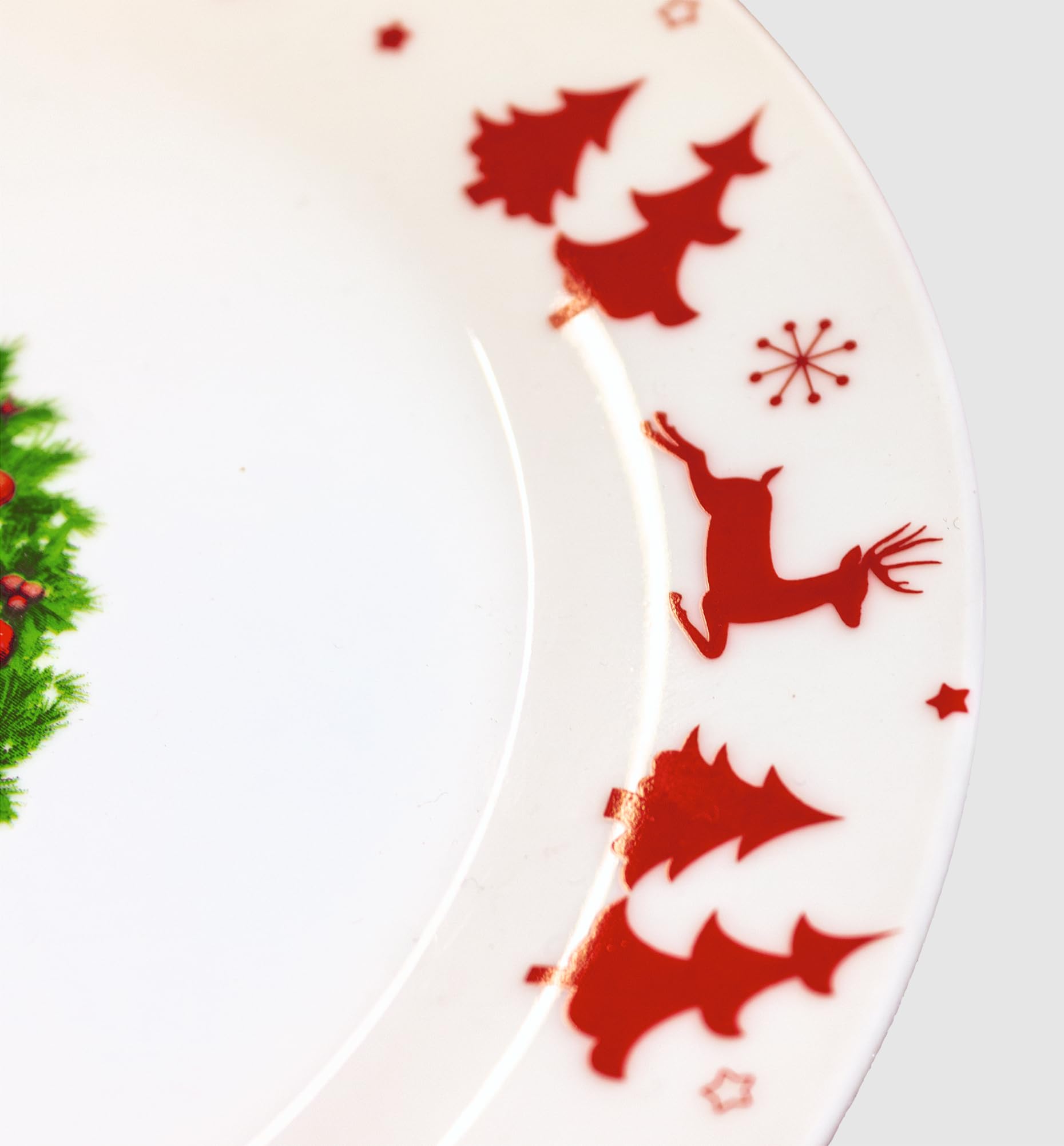 Lot de 18 Assiettes en Porcelaine de Noël pour 6 Personnes avec Décoration Père Noël et Guirlande