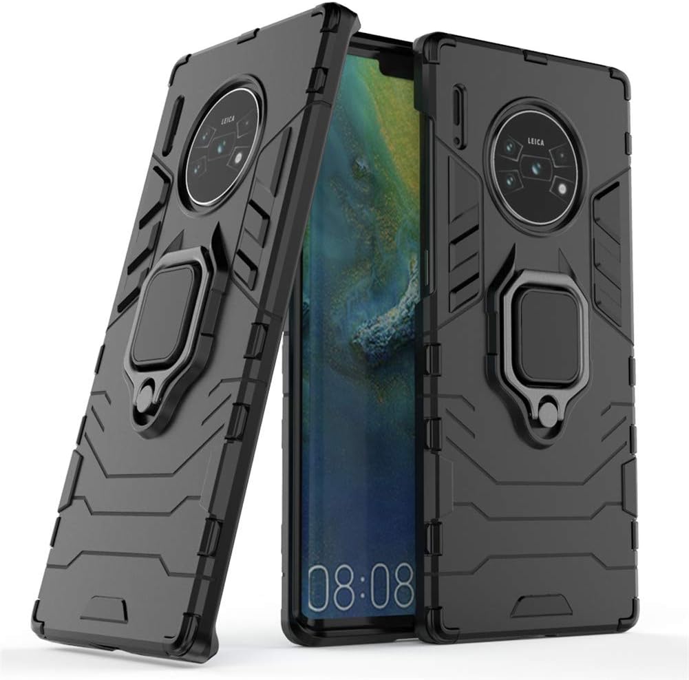 Compatible with Huawei Mate 30 Pro, Huawei Mate30 Pro 5G Case, Metal Ring Grip Kickstand Shockproof Hard Bumper (Works with Magnetic Car Mount) Dual Layer Rugged Cover (Black)