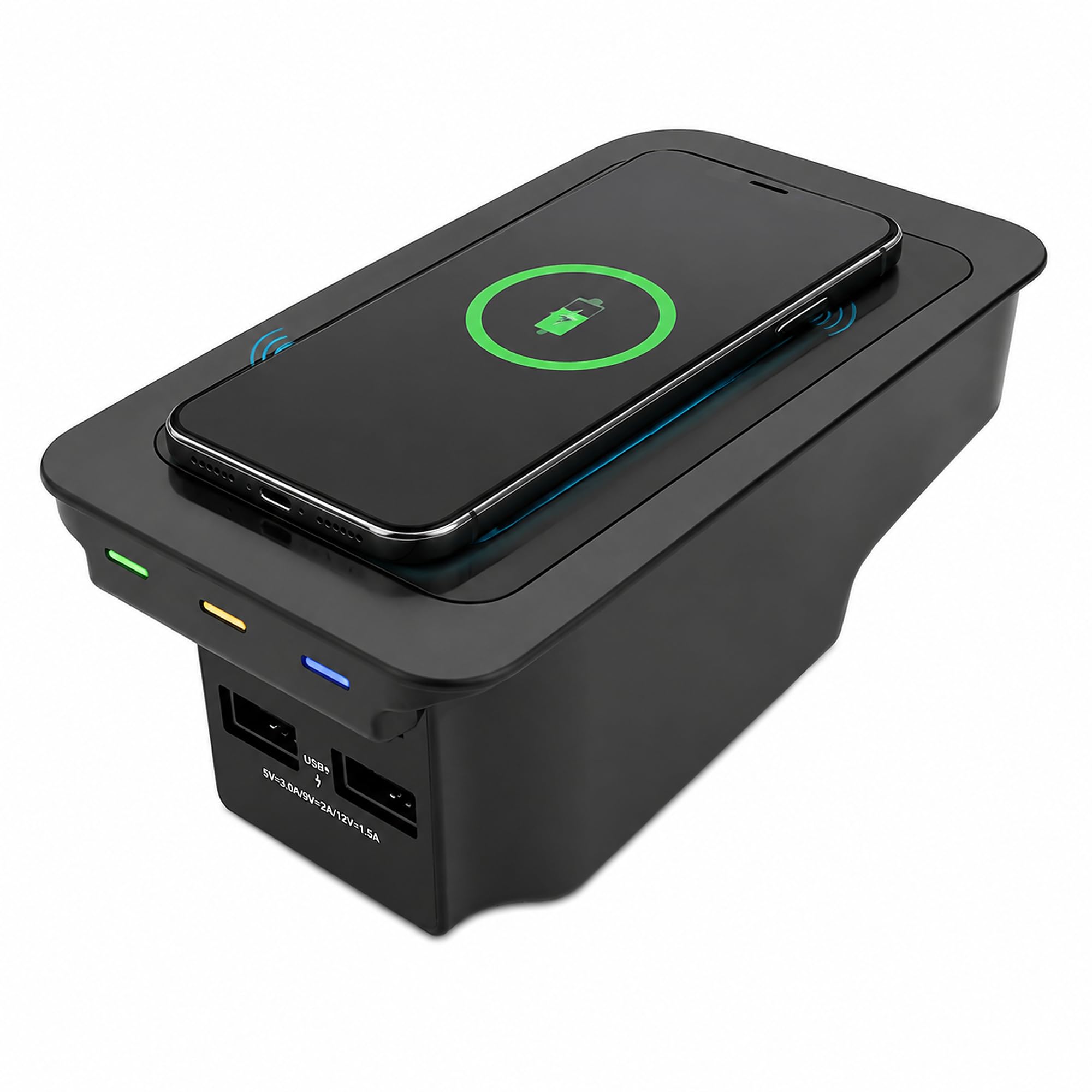 15W Kabelloses Ladegerät mit 2 USB-Anschlüssen für S60/V60/XC60/S90/V90/XC90, Schutz vor Überspannung, Automatisches Abschalten bei Voller Ladung,Kompatibel mit Allen Qi-Fähigen Geräten