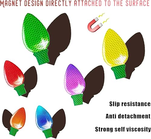 Miniatura 4 de Ajxn 20 calcomanías de Navidad para automóvil, bombillas grandes y pequeñas, calcomanías reflectantes de decoración de Navidad, líneas divertidas,