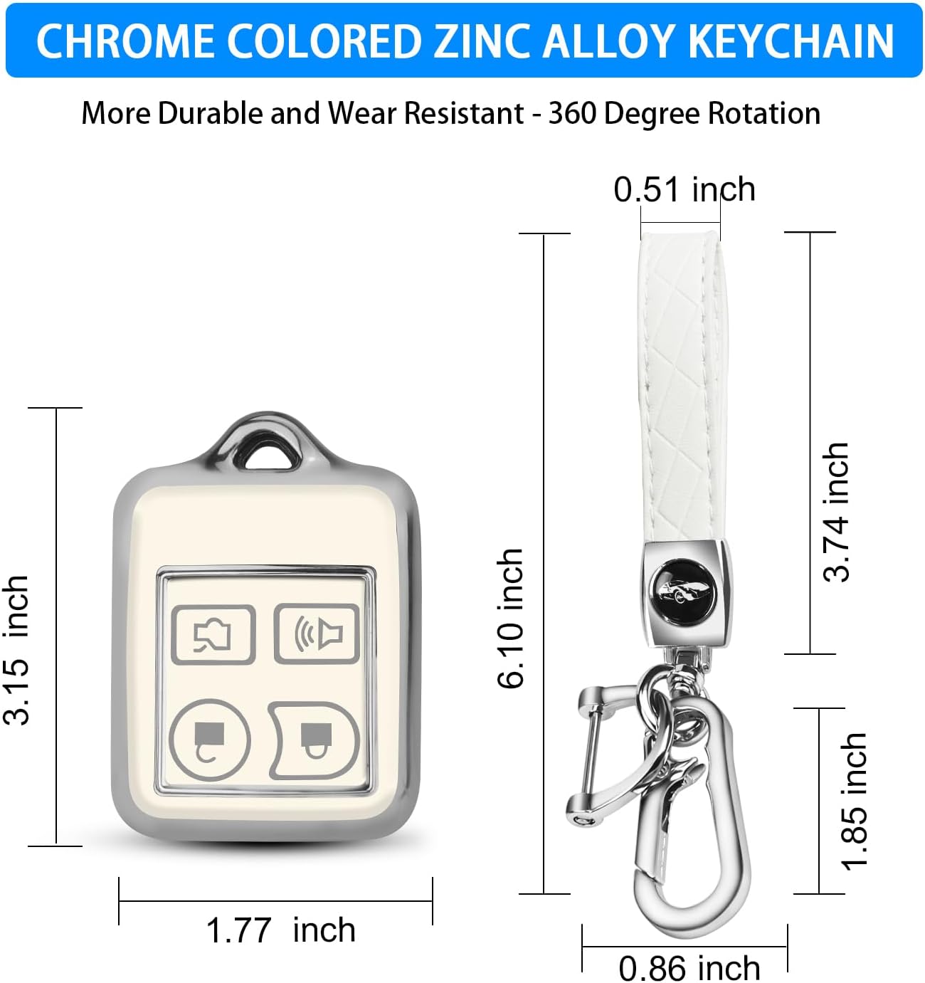 QBUC for Ford 4 Buttons Key Fob Cover with Keychain(White-Silvery) image 3