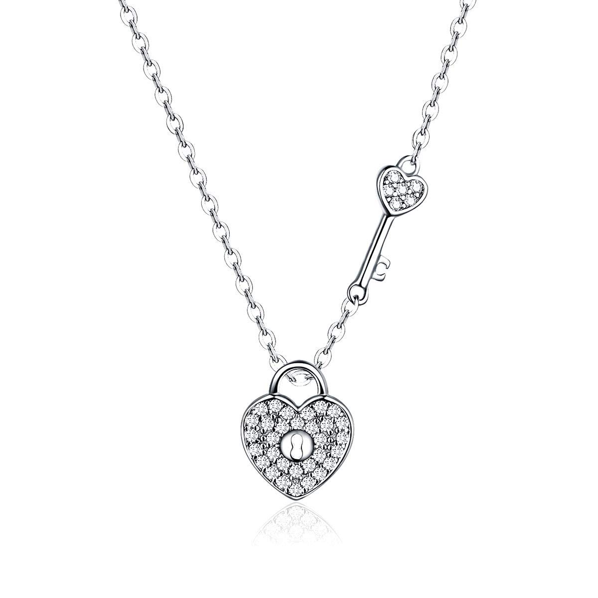 Feng Shui Deslumbrante Collar con Colgante de Amor, candado de corazón y Llave, Collar con Colgante de circonita, Collar con Colgante de Amor para Mujeres y niñas