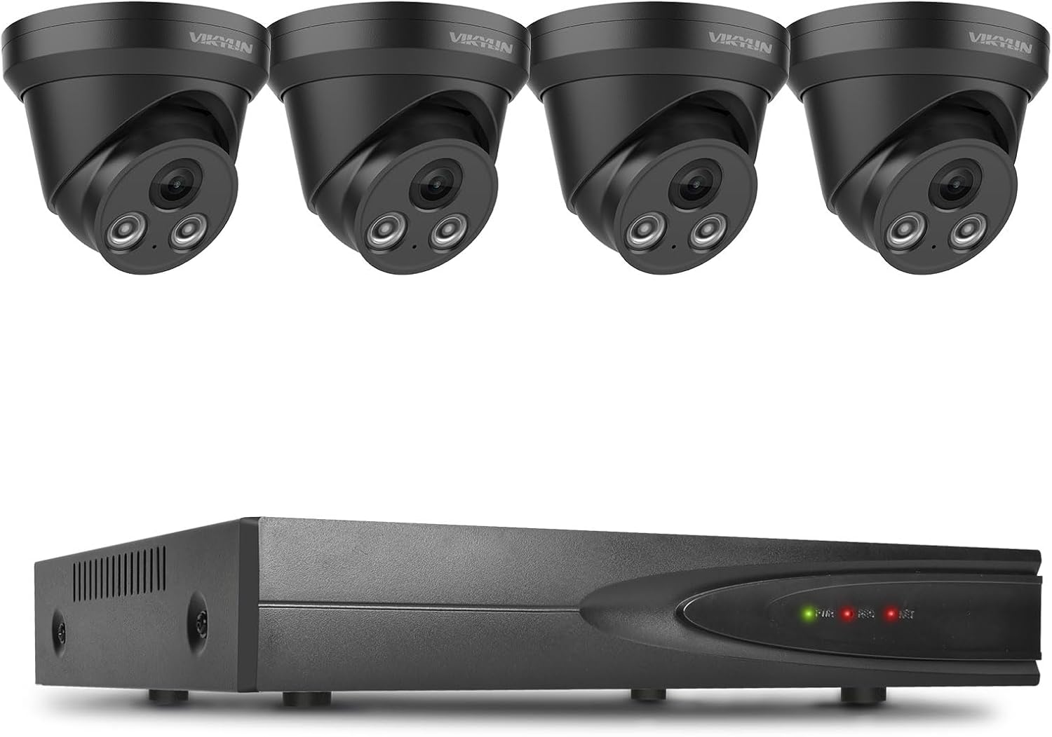VIKYLIN 【Plug & Play 4K 8CH PoE NVR Recorder and 4pcs 4K 8MP IP PoE AI Camera(Black),Security IP Turret Camera with Mic/Audio,Human & Vehicle Detection