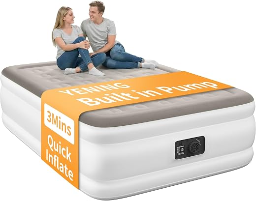 YENING Full Size Air Mattress with Built in Pump Raised Double Blow up Bed Inflatable Camping Airbed Electric 18 Inch Tall...
