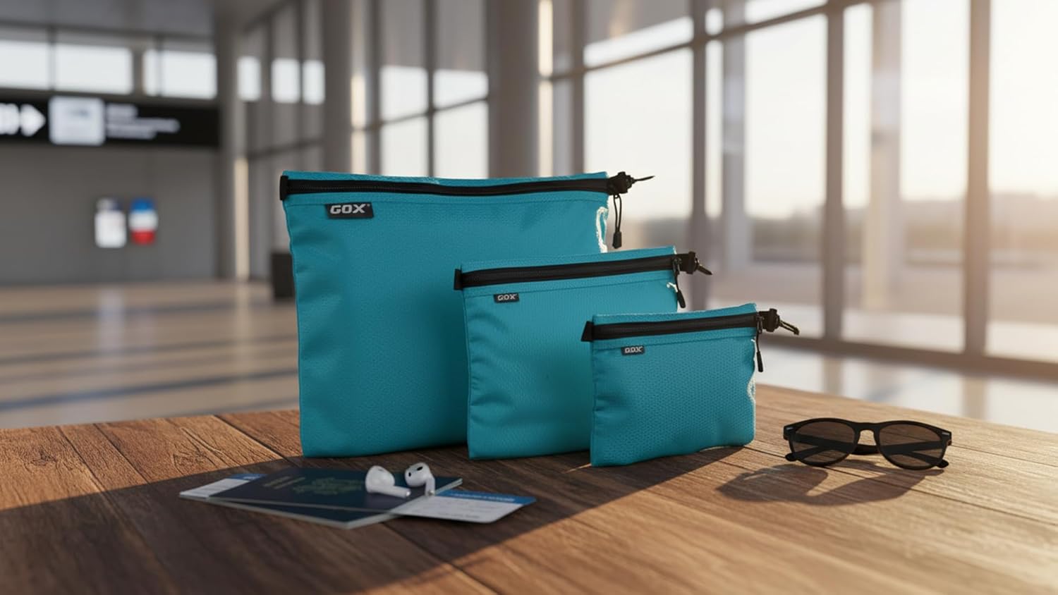 GOX 3 Pack Travel Toiletry Bag for Men Carry On Packing Organizer Zipper Pouch Portable Cosmetic Pouch Accessory Document Electronics (Turquoise)