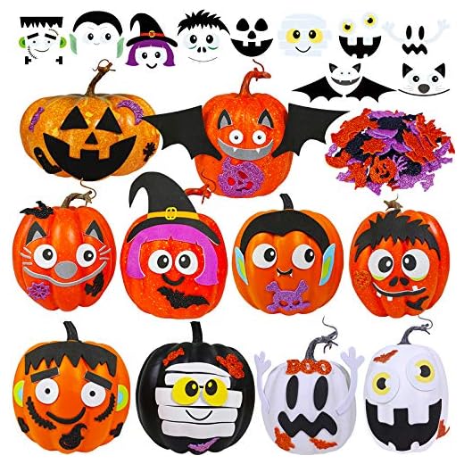Supla 30 Kits Halloween Funny Face Pumpkin Decorating Craft Kits Decorates 30 Pumpkins Foam Jack-O'-Lantern Self-Adhesive Glitter Halloween Stickers for Kids Pumpkins Art Project Classroom Activity