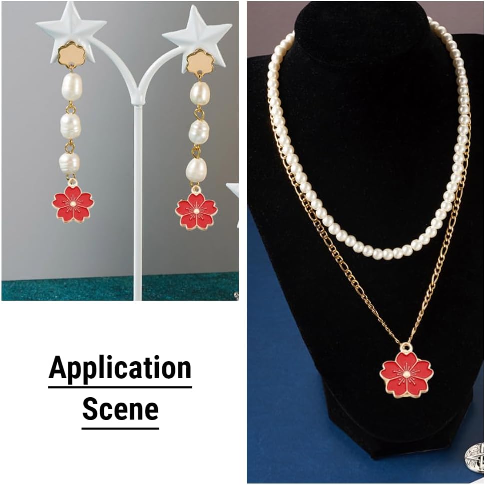 10pcs Alloy Enamel Flower Pendant Charms Light Gold Plated Metal Red Floral Blossom Dangle Charm Beads Hanging Ornaments 20.5x17.5mm for DIY Bracelet Necklace Jewelry Crafts Making Hole: 2mm - Image 3